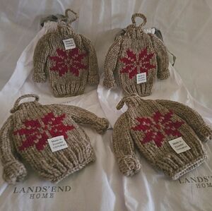 4 NEW LANDS' END Vintage ~Handcrafted WOOL Sweater Christmas Ornament~ SNOWFLAKE
